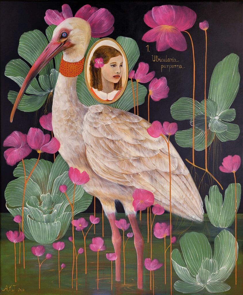 „Florka i Biały Ibis” – ACRYLIC ON CANVAS, 60×50 cm., 2024