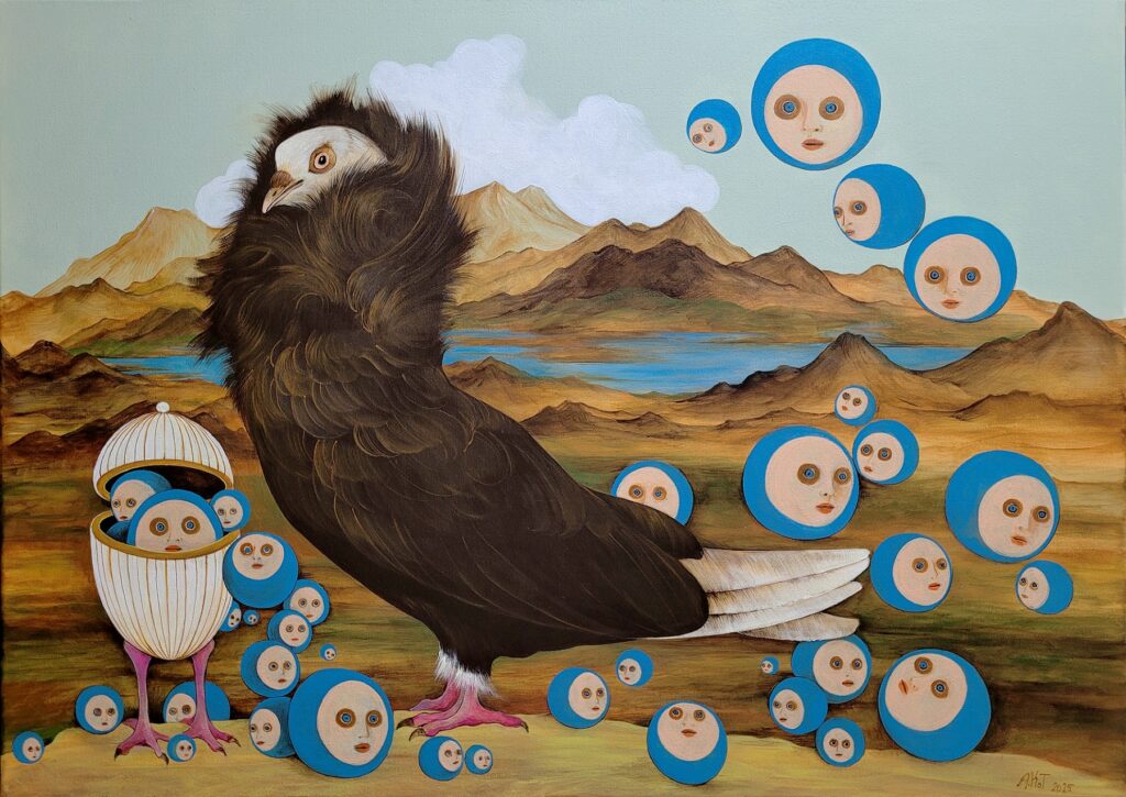 „Magiczny Gołąbek” – ACRYLIC ON CANVAS, 50×70 cm., 2025