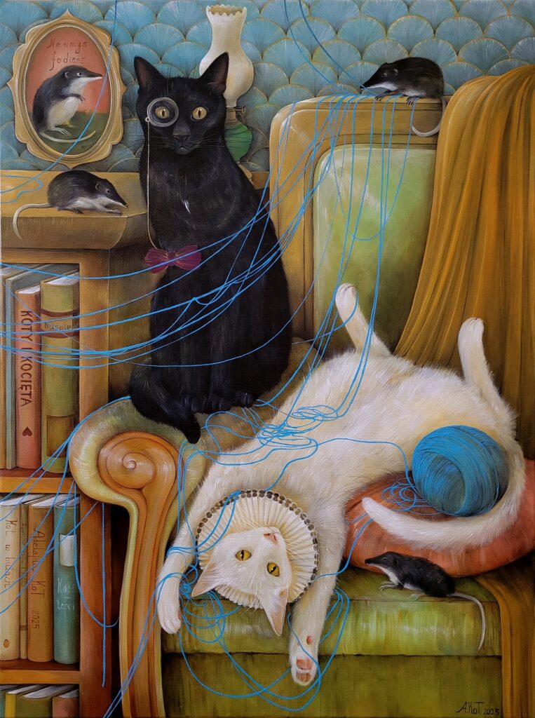 „Uczony i Błazen” – OIL ON CANVAS, 80×60 cm., 2025