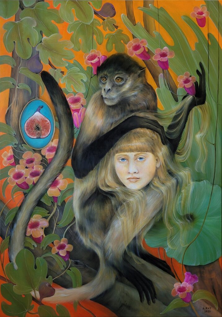 „EUS DEUS KOSMATEUS” – oil on canvas, 100×70 cm., 2025