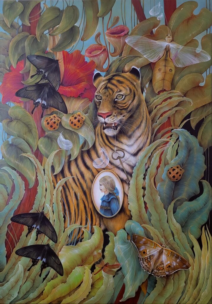 „Uważaj, bo cię ugryzie!” – OIL ON CANVAS, 100×70 cm., 2025