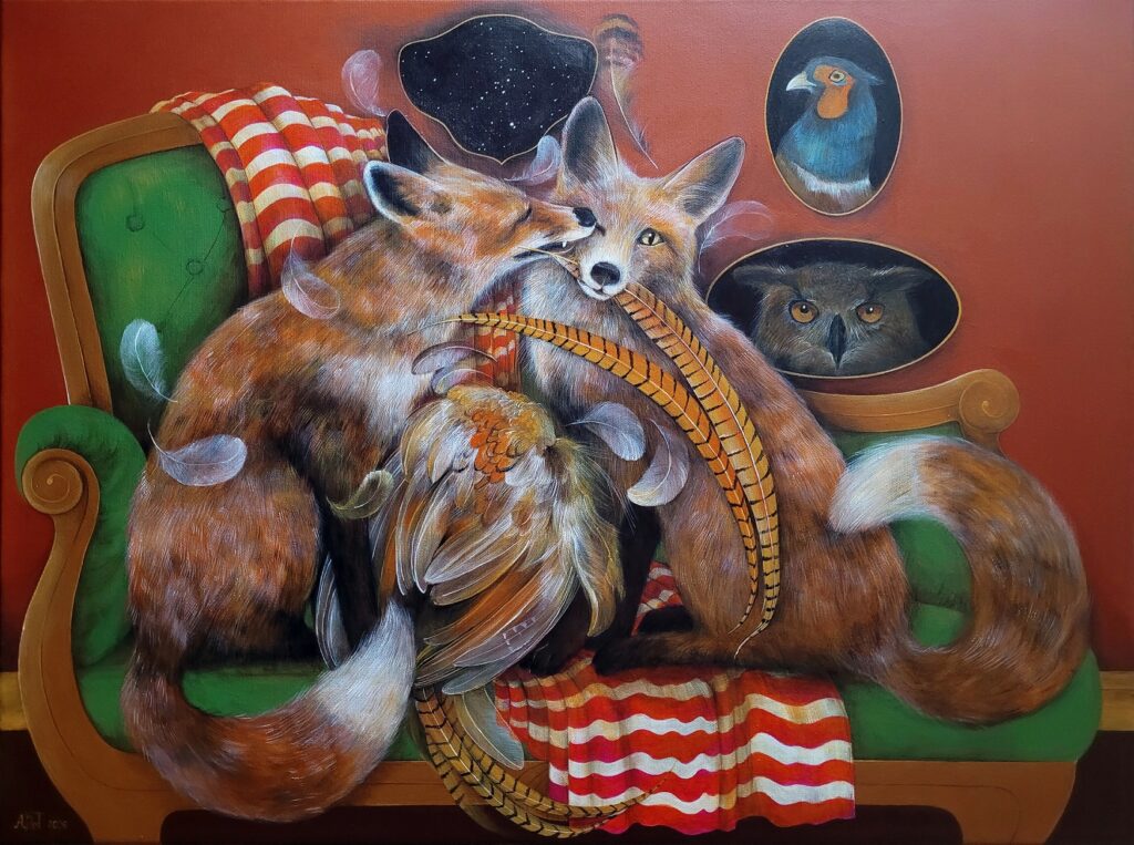 „MAGICZNY BAŻANT” – acrylic on canvas, 60×80 cm., 2026